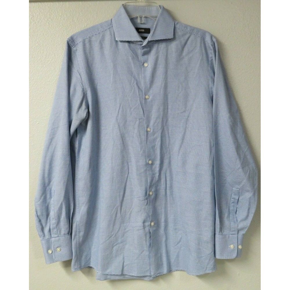 Mens Hugo Boss Mark US Sharp Fit Blue Size 15 32/33 Dress Shirt‎ Button Front